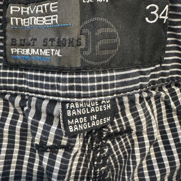 Mens Private Member Striped Black and White shorts side flap pockets 100% cotton - Picture 8 of 9